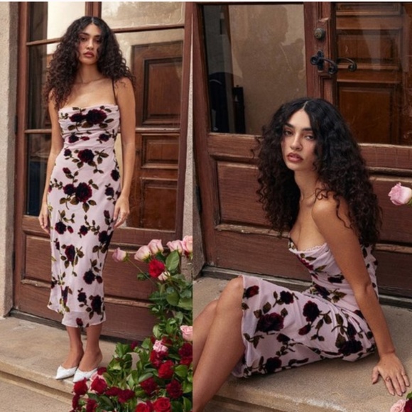 House of CB Dresses & Skirts - HOUSE OF CB size S A-C 'Azura' Pink Devore Midi Dress floral velvet